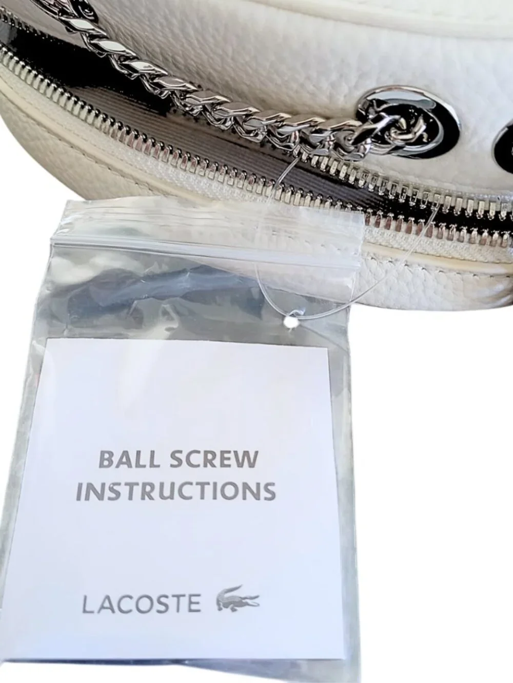 Lacoste NWT White Croco Crew Grained Leather Zip Crossbody Bag - Silver Chain - Picture 12 of 15